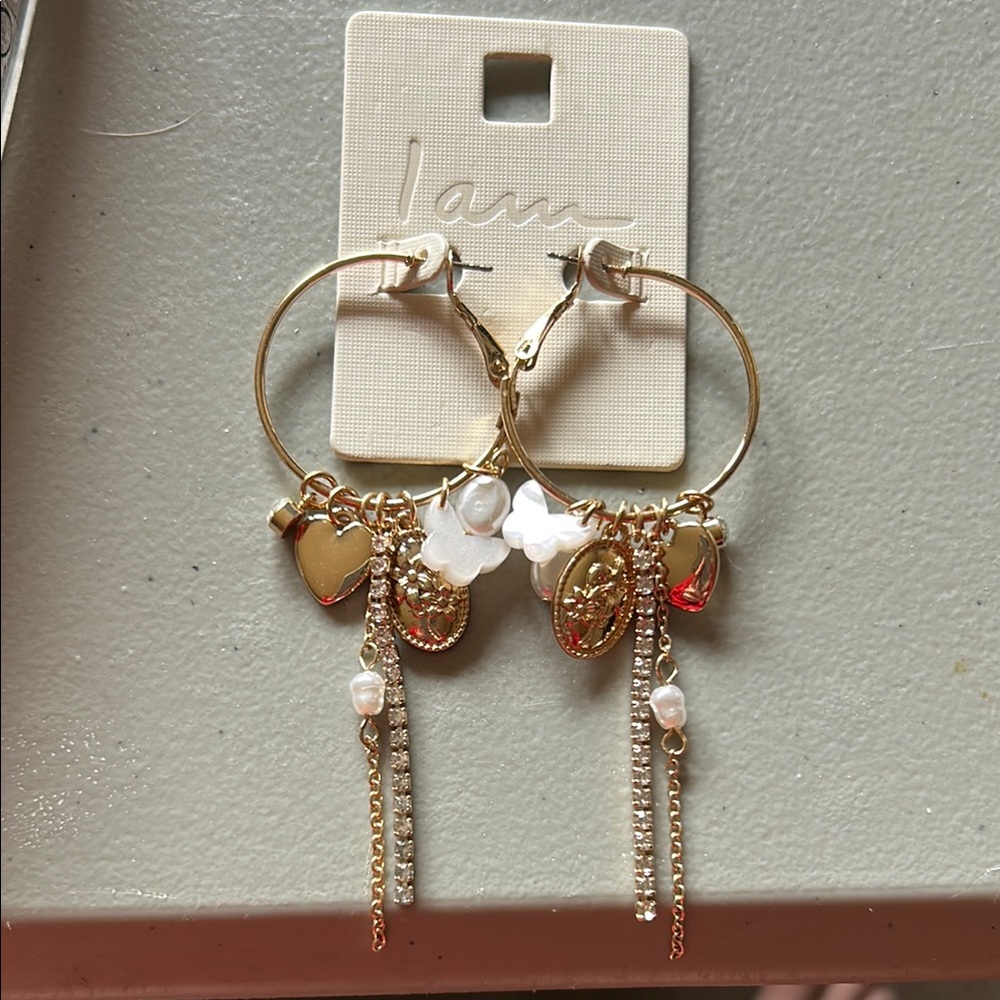I.AM.GIA Gold and White Charm Hoop Earrings